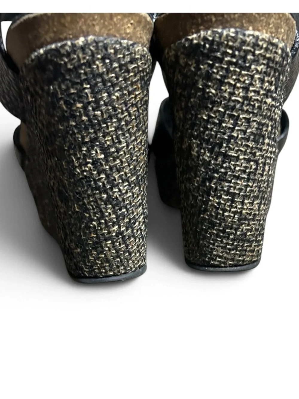 Pedro Garcia Black Leather Wedge Espadrille Sandals Size 39 US 8.5